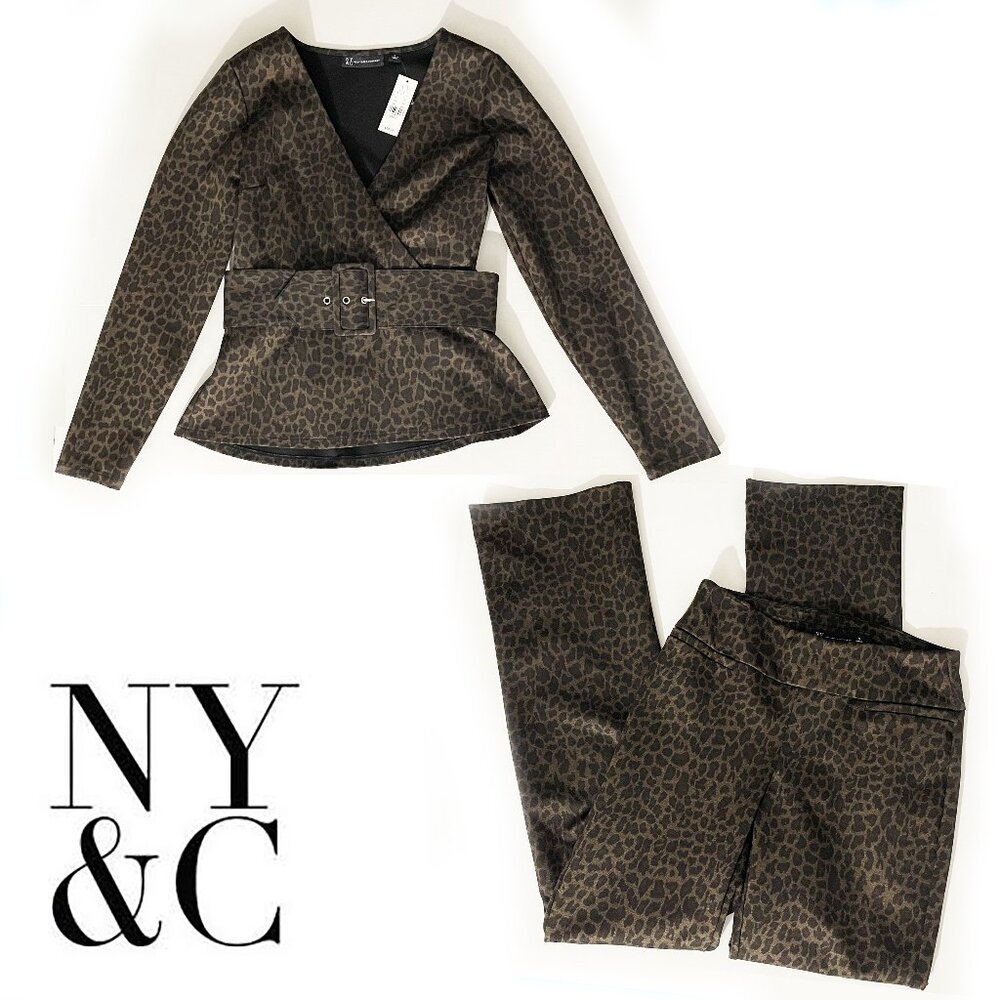 New York & Company Subtle Dark Leopard Print Pant Suit | Size S Average | NWT
